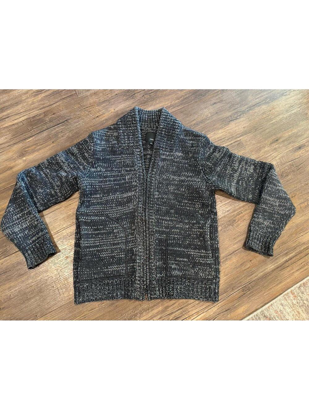 VINCE Wool Yak Blend Cozy Sweater Cardigan Jacket in Black Grey Marl Sz Sm